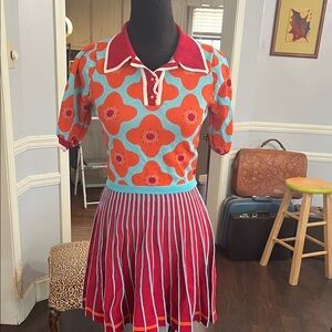 Vibrant Floral and Striped Mini Dress